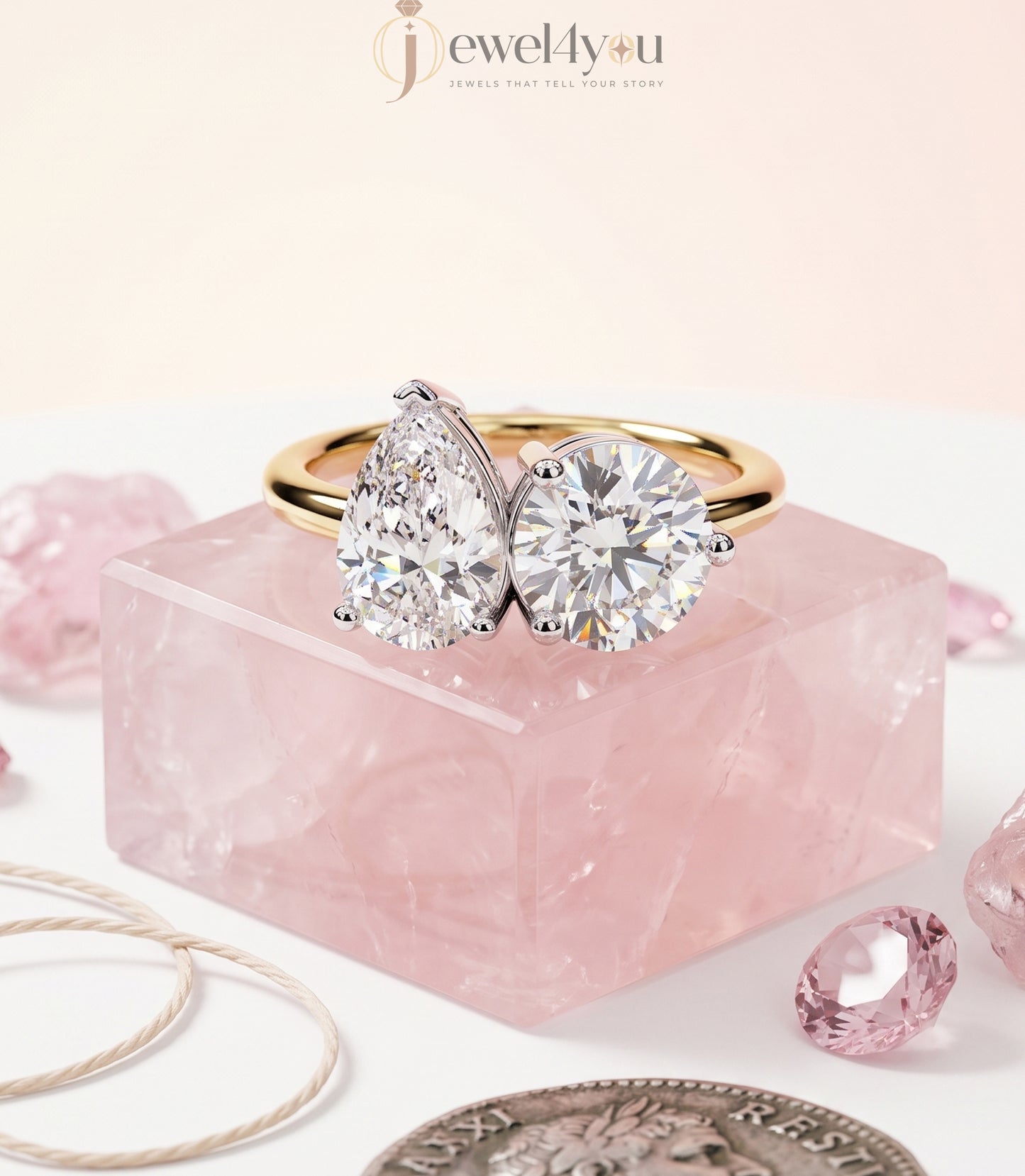 TOI ET MOI ENGAGEMENT RING WITH PEAR-CUT AND ROUND LAB-GROWN DIAMONDS IN YELLOW GOLD. ##YELLOW GOLD