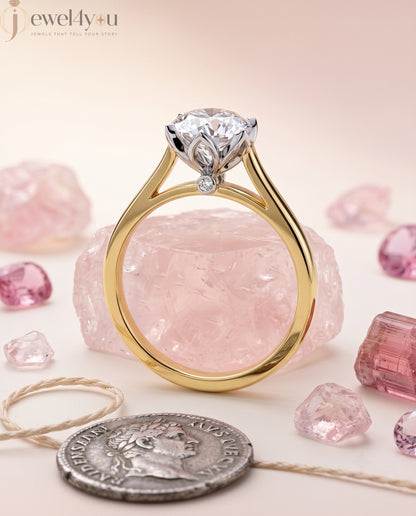 Round solitaire engagement ring with 6-prong white head and yellow-tone polished band #YELLOW GOLD