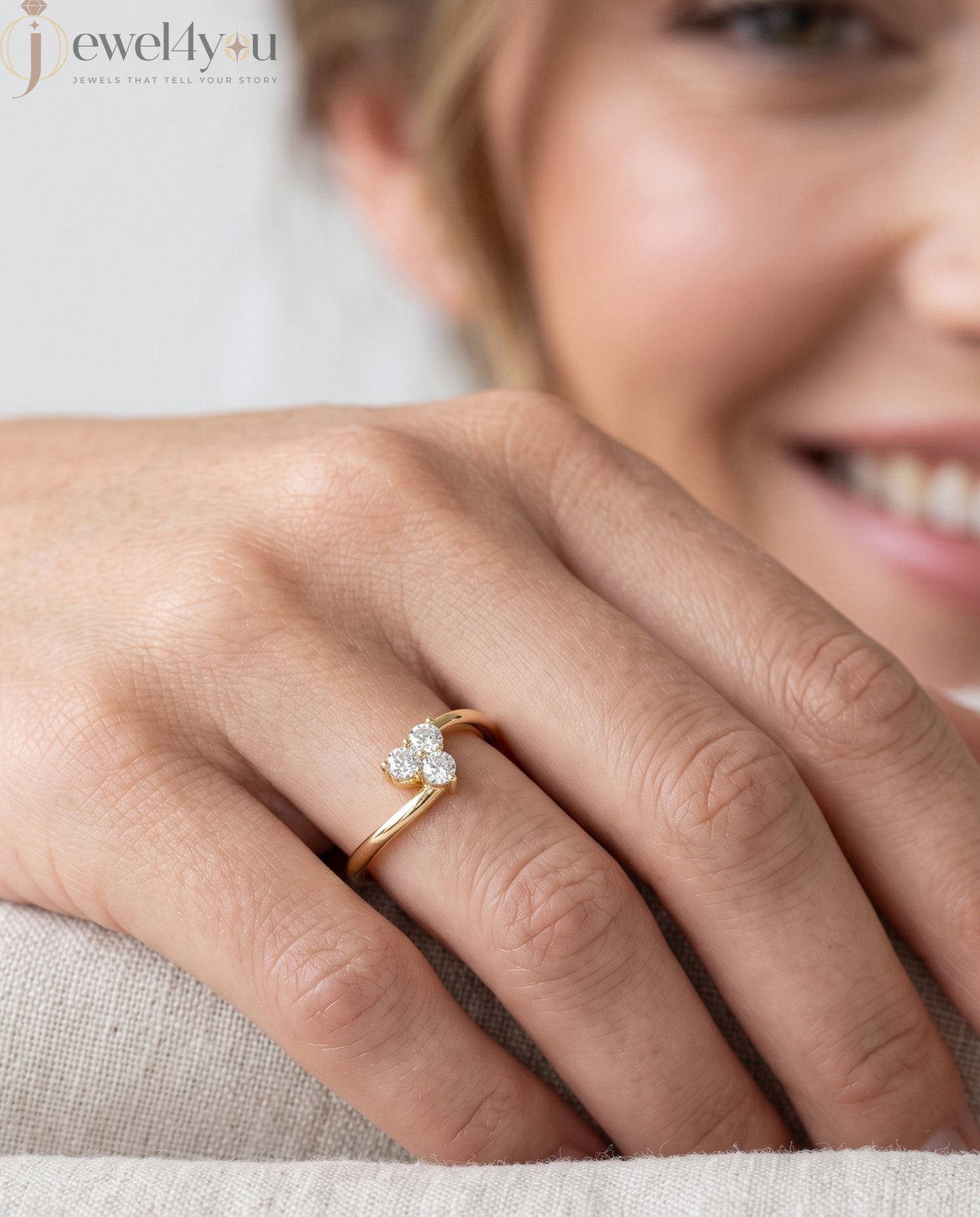 Lab-grown diamond ring with elegant bypass band and three-round diamond cluster design, VVS to VS+ clarity, D–F color, Yellow Gold #YELLOW GOLD