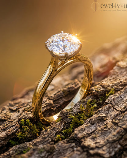 YELLOW GOLD SOLITAIRE ENGAGEMENT RING FEATURING A ROUND LAB DIAMOND 