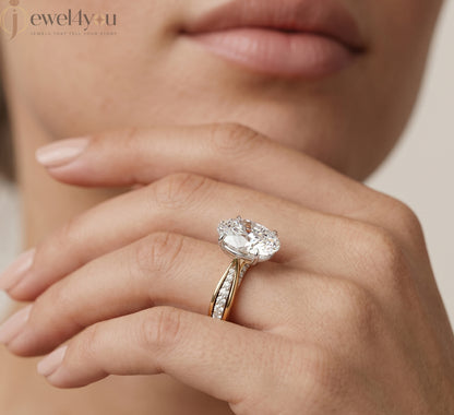 OVAL -CUT SOLITAIRE LAB-GROWN DIAMOND RING IN YELLOW GOLD WITH CATHEDRAL SETTING 