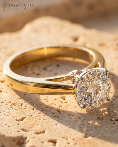 Yellow gold solitaire engagement ring with white gold four-prong diamond basket #YELLOW GOLD