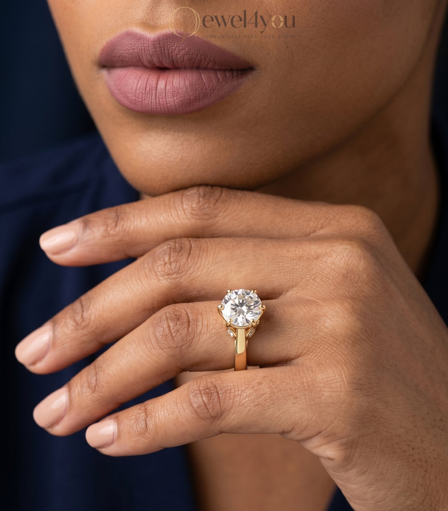 Yellow gold round solitaire engagement ring with six prongs and smooth plain shank #YELLOW GOLD