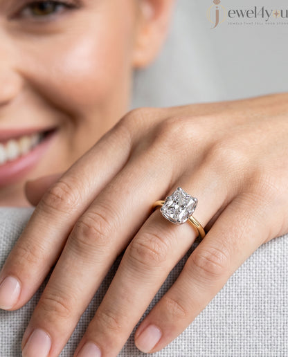 Yellow Gold band with White Gold X-gallery radiant-cut lab-grown diamond ring featuring hidden round side diamonds #YELLOW GOLD