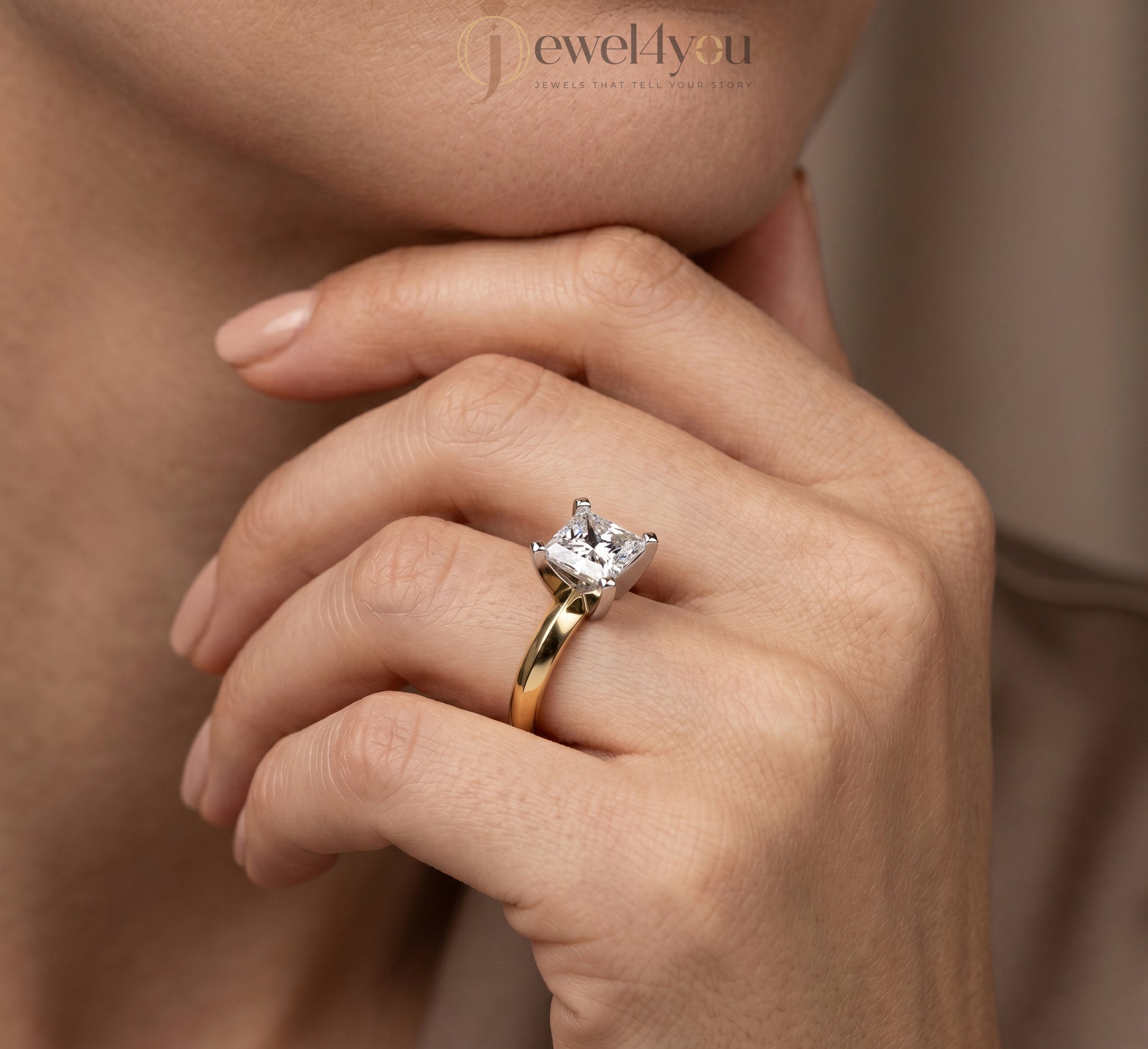 Yellow gold solitaire ring with elevated cathedral setting and V-style prongs #YELLOW GOLD