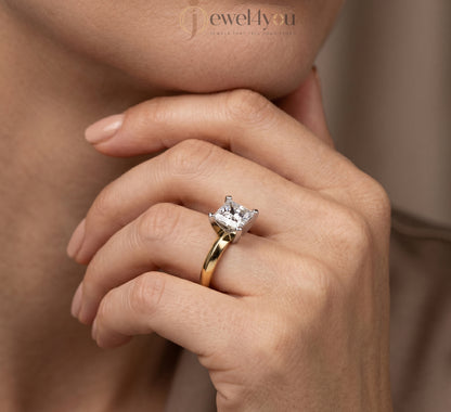 Yellow gold solitaire ring with elevated cathedral setting and V-style prongs #YELLOW GOLD