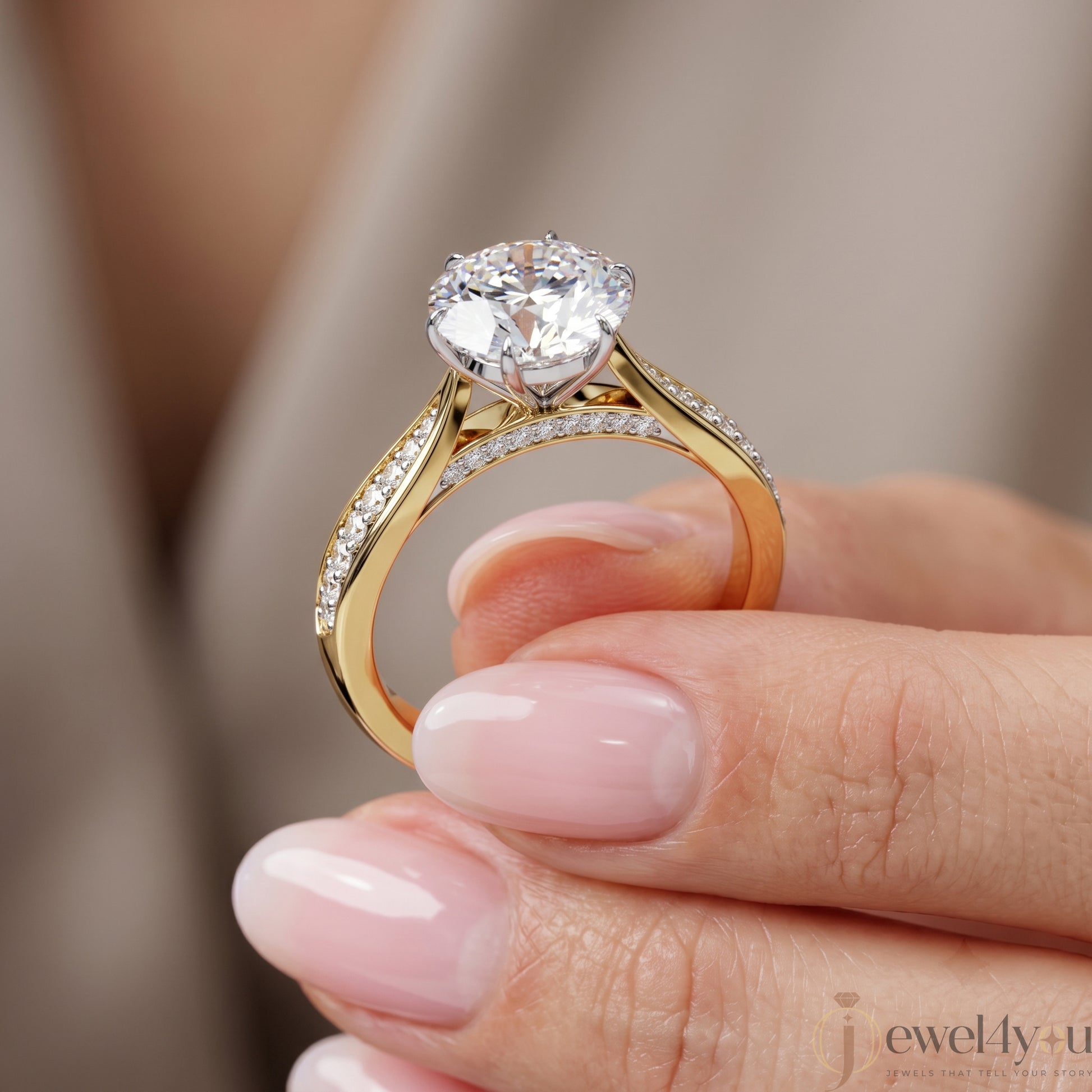 ROUND -CUT SOLITAIRE LAB-GROWN DIAMOND RING IN YELLOW GOLD WITH CATHEDRAL SETTING 