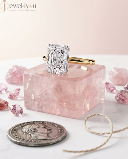 YELLOW GOLD SOLITAIRE ENGAGEMENT RING FEATURING A RADIANT LAB DIAMOND 