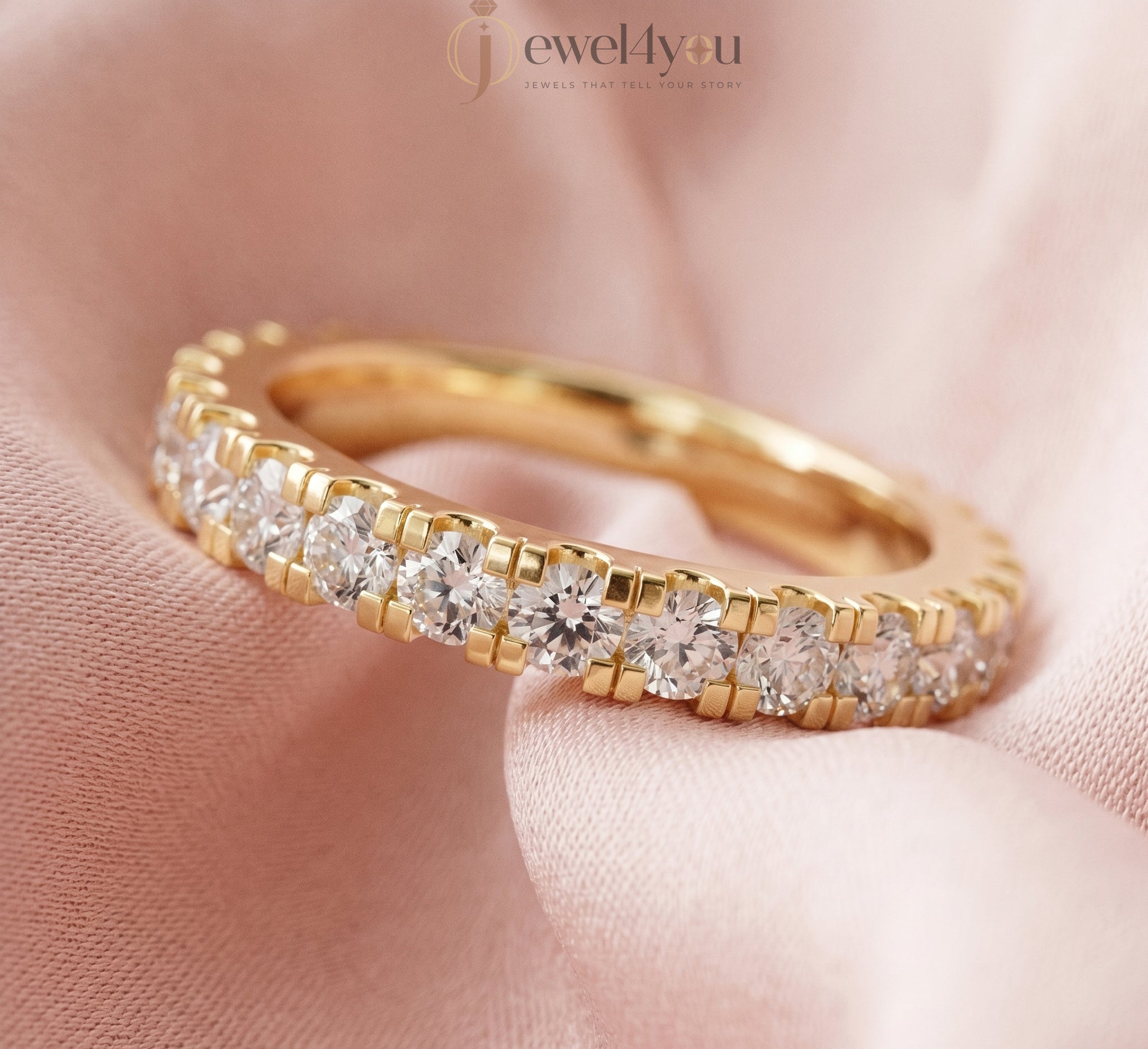 Yellow gold lab-grown diamond eternity ring, round VVS–VS+ D–F diamonds in U‑cut prong setting, fine lab-grown diamond jewelry band #YELLOW GOLD