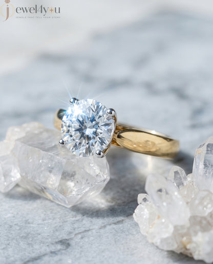 Yellow Gold cathedral band with white gold prong-set round lab-grown diamond #YELLOW GOLD