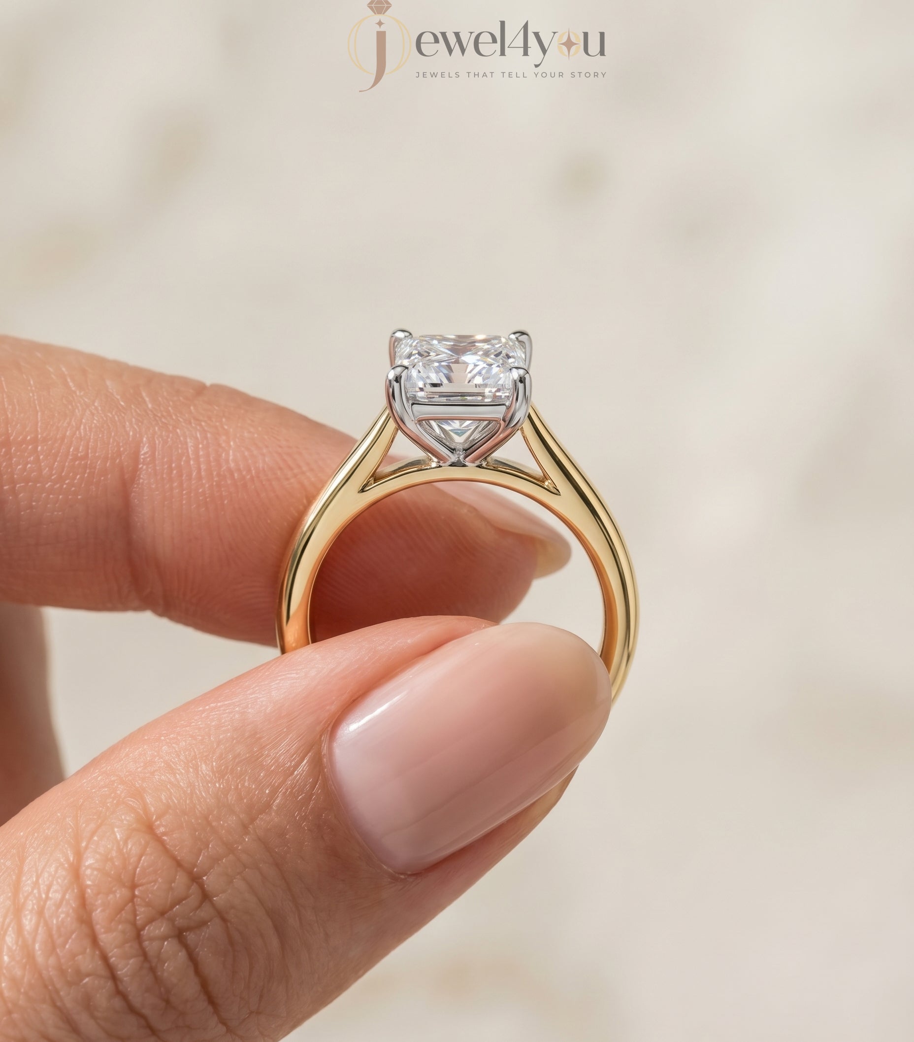 Princess-cut solitaire engagement ring in yellow gold tone with four-prong setting #YELLOW GOLD