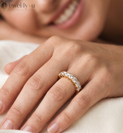 Yellow Gold half‑eternity lab-grown diamond ring with round prong-set design, VVS  clarity D–F color diamonds #YELLOW GOLD