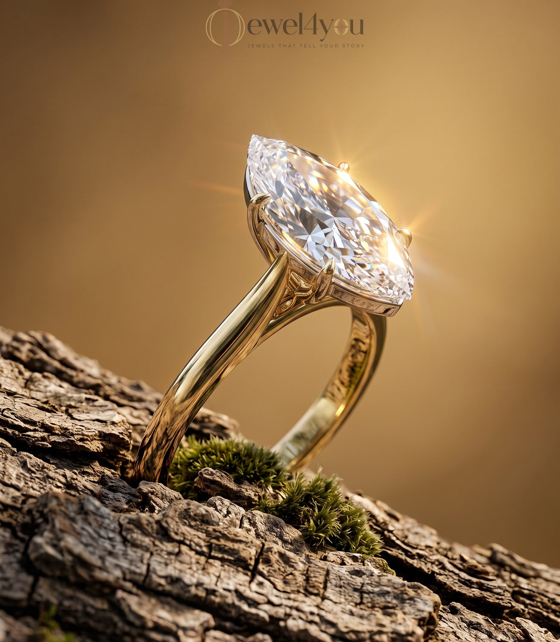 YELLOW GOLD MARQUISE-CUT LAB-GROWN DIAMOND RING 