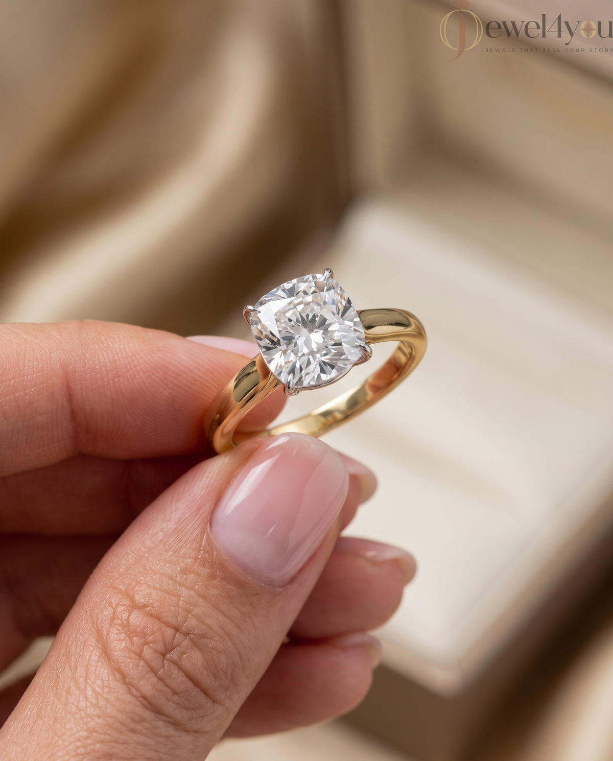 Yellow band cathedral solitaire ring with white basket head #YELLOW GOLD
