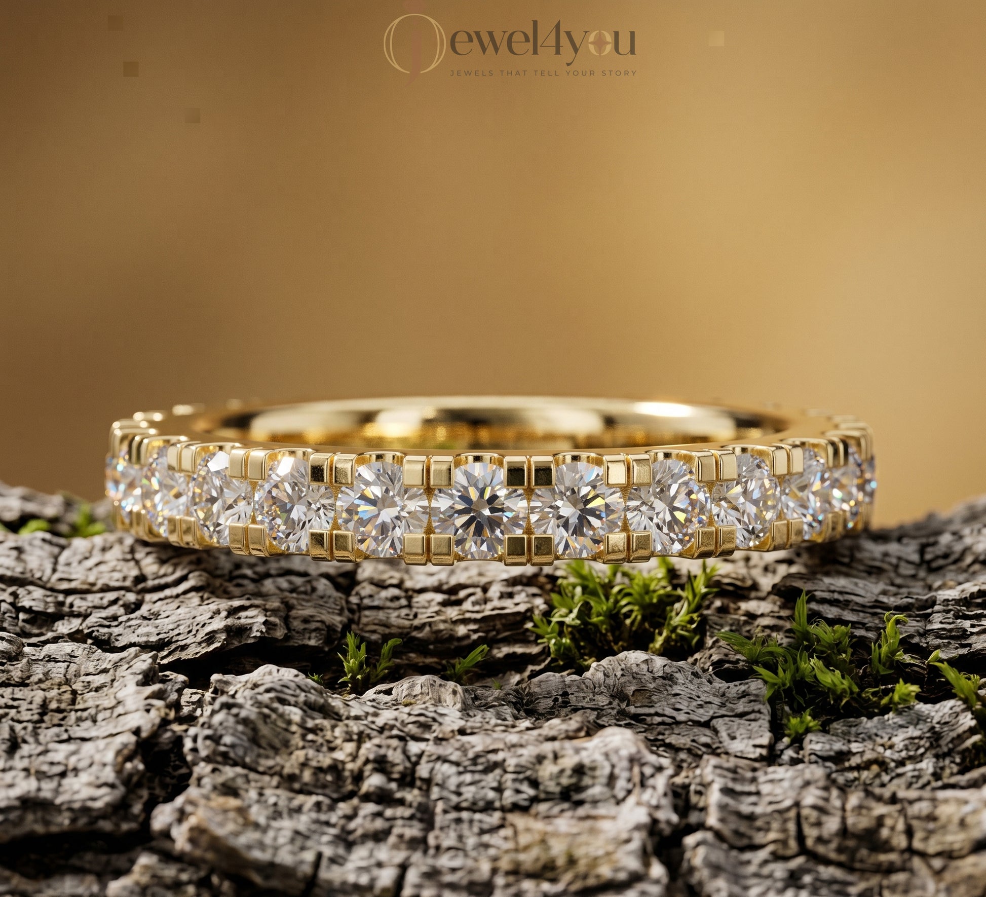 Yellow gold lab-grown diamond eternity ring, round VVS–VS+ D–F diamonds in U‑cut prong setting, fine lab-grown diamond jewelry band #YELLOW GOLD