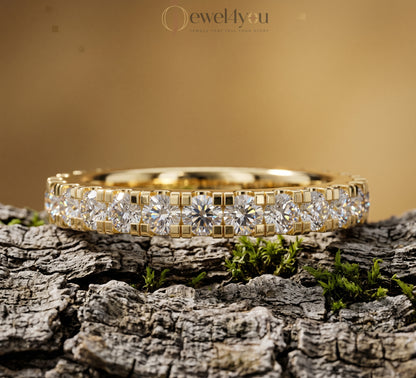 Yellow gold lab-grown diamond eternity ring, round VVS–VS+ D–F diamonds in U‑cut prong setting, fine lab-grown diamond jewelry band #YELLOW GOLD
