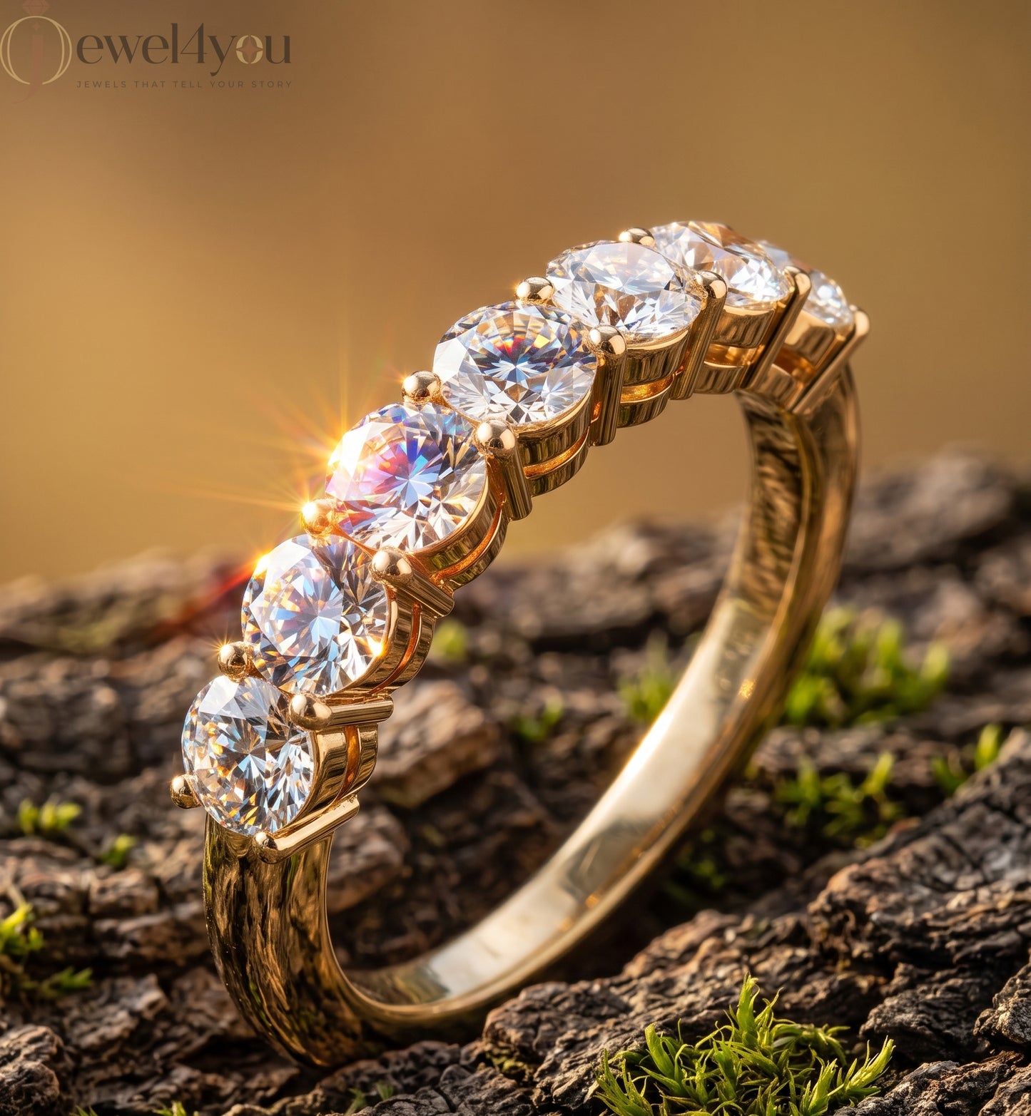 Yellow Gold half‑eternity lab-grown diamond ring with round prong-set design, VVS  clarity D–F color diamonds #YELLOW GOLD