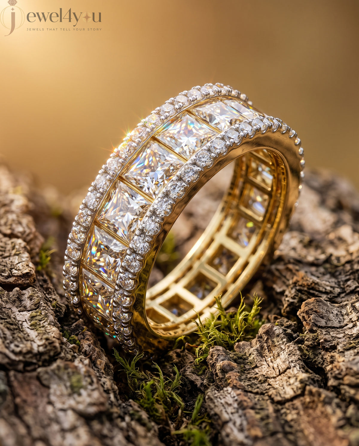 PRINCESS AND ROUND DIAMOND YELLOW GOLD RING 