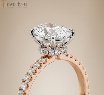 OVAL-CUT LAB-GROWN DIAMOND RING WITH ROUND-ACCENT BAND IN ROSE GOLD 
