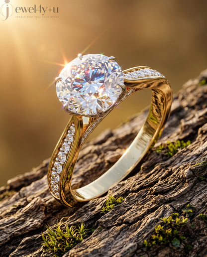 ROUND -CUT SOLITAIRE LAB-GROWN DIAMOND RING IN YELLOW GOLD WITH CATHEDRAL SETTING 