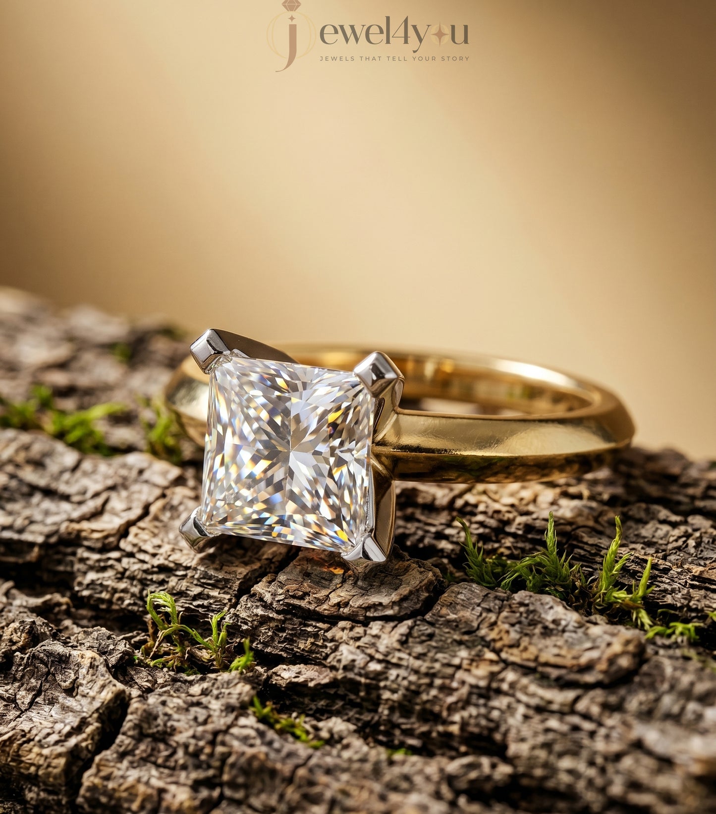 Yellow gold solitaire ring with elevated cathedral setting and V-style prongs #YELLOW GOLD