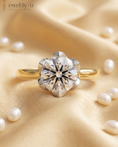 Round solitaire engagement ring with 6-prong white head and yellow-tone polished band #YELLOW GOLD
