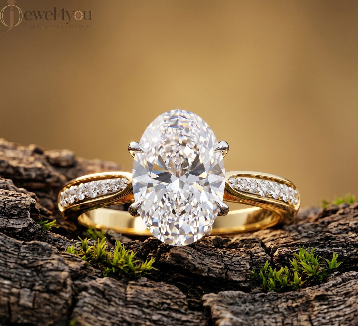 OVAL -CUT SOLITAIRE LAB-GROWN DIAMOND RING IN YELLOW GOLD WITH CATHEDRAL SETTING 