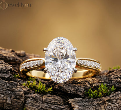 OVAL -CUT SOLITAIRE LAB-GROWN DIAMOND RING IN YELLOW GOLD WITH CATHEDRAL SETTING 
