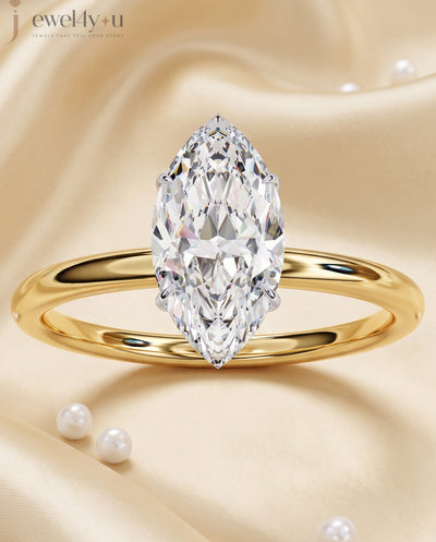 YELLOW GOLD MARQUISE -CUT LAB DIAMOND ENGAGEMENT RING WITH ELEVATED SIX-PRONG SETTING 
