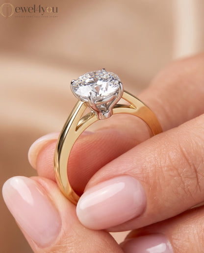 Yellow gold solitaire engagement ring with white gold four-prong diamond basket #YELLOW GOLD
