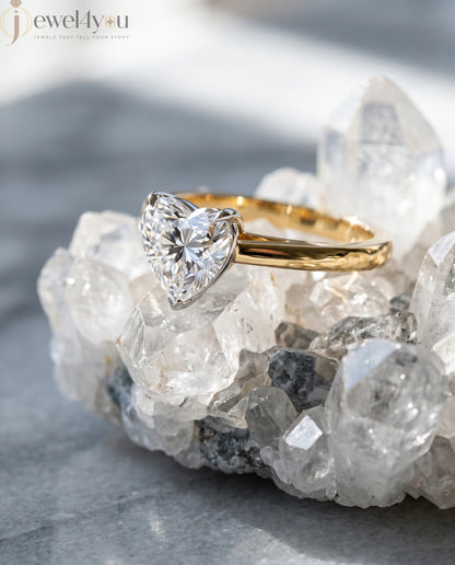 Yellow gold heart diamond solitaire ring with white gold prong setting  #YELLOW GOLD