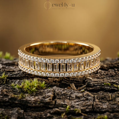 BAGUETTE AND ROUND DIAMOND YELLOW GOLD BAND 