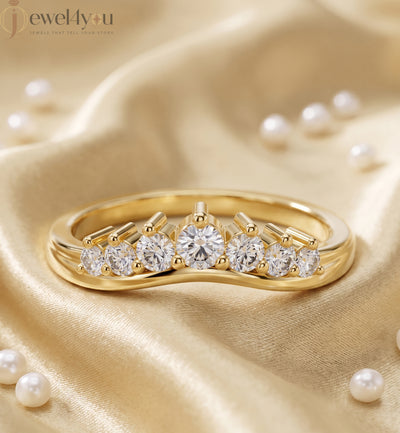 Lab-grown diamond ring with curved band design and round diamonds, VVS to VS+ clarity, D–F color, Yellow Gold #YELLOW GOLD