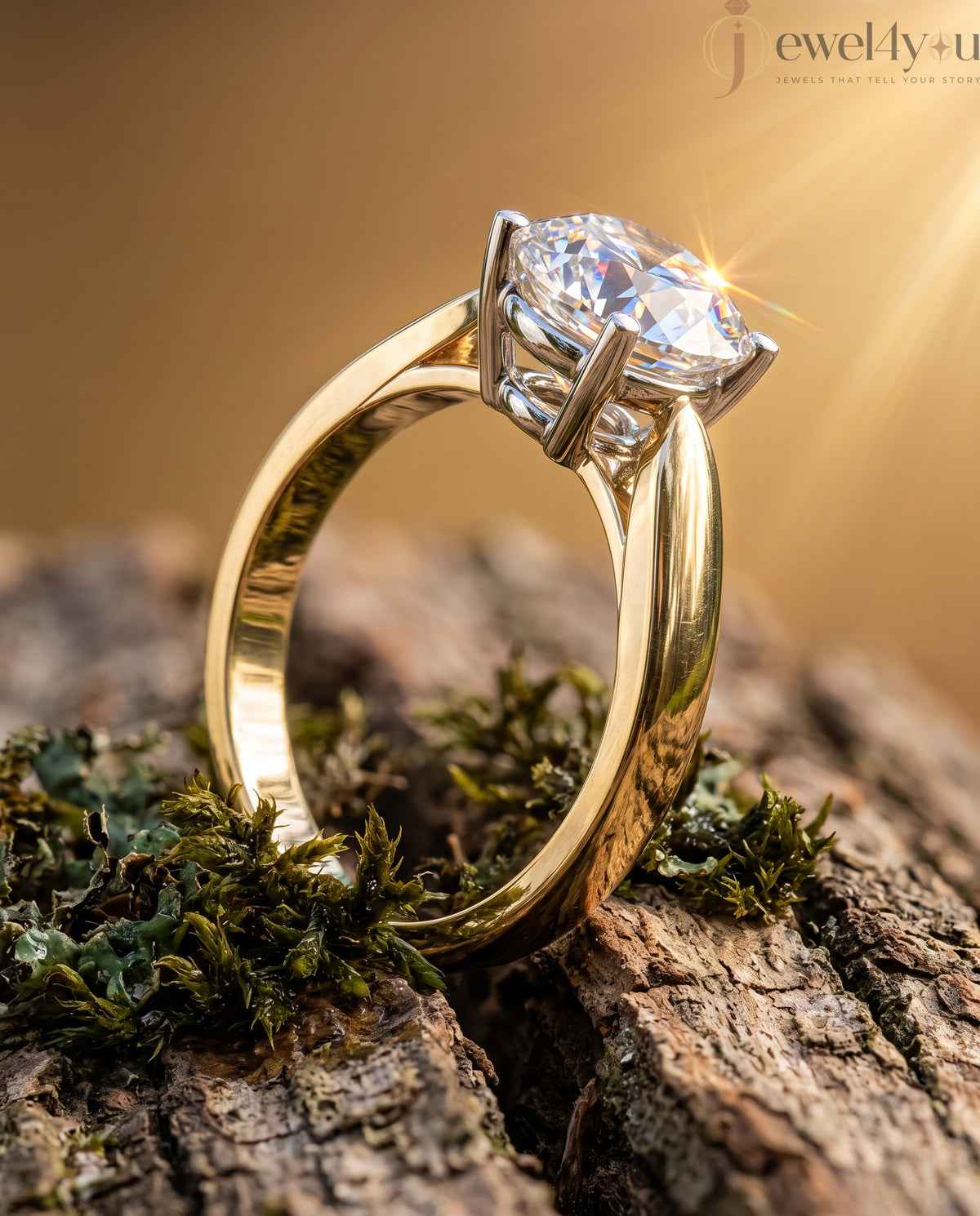 Yellow Gold cathedral band with white gold prong-set round lab-grown diamond #YELLOW GOLD