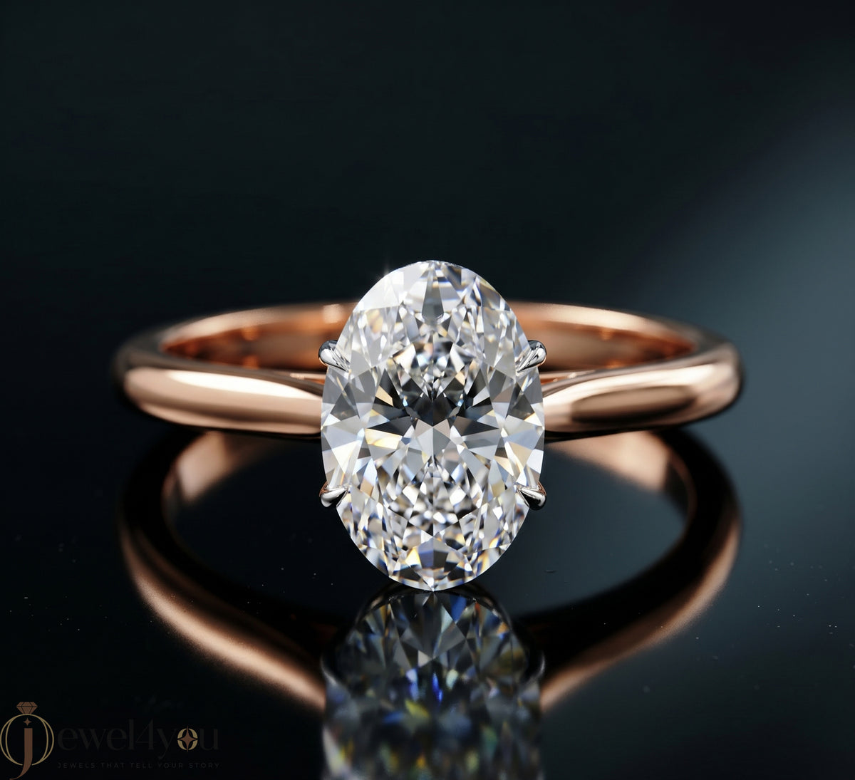 ROSE GOLD OVAL-CUT LAB-GROWN DIAMOND RING ##ROSE GOLD