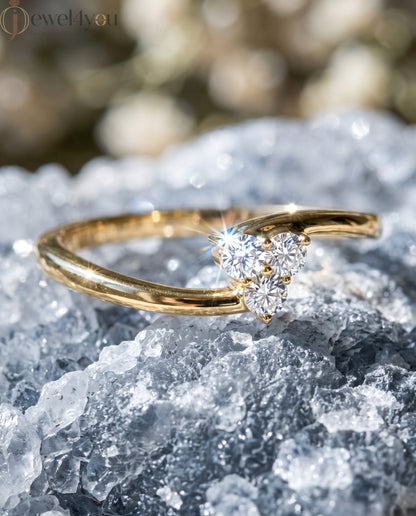 Lab-grown diamond ring with elegant bypass band and three-round diamond cluster design, VVS to VS+ clarity, D–F color, Yellow Gold #YELLOW GOLD