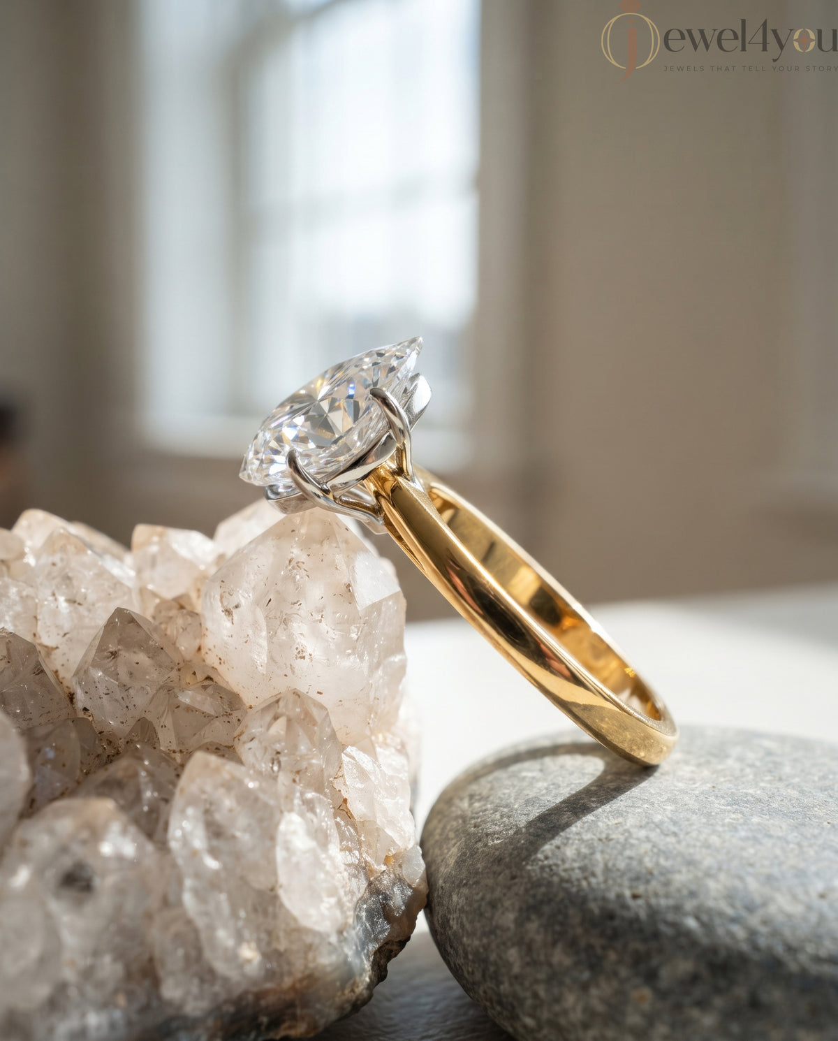 Yellow gold pear-cut solitaire engagement ring with white prong head #YELLOW GOLD
