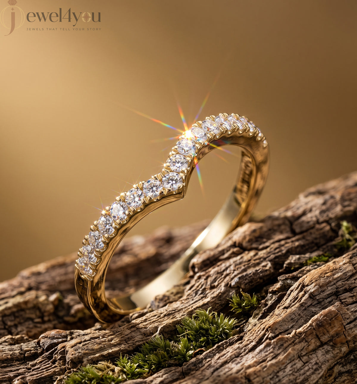 Eternal Chevron chevron V-shaped lab-grown diamond ring with pavé round diamonds in Yellow Gold featuring D–F color and VVS to VS+ clarity #YELLOW GOLD