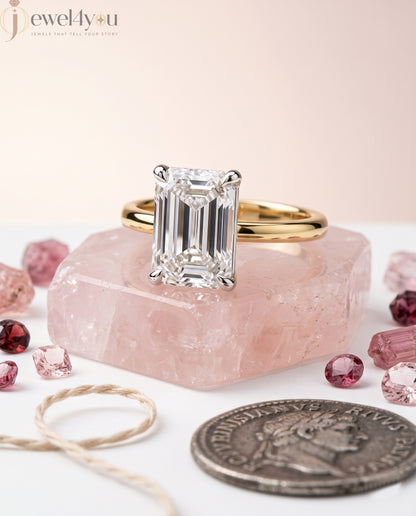 YELLOW GOLD EMERALD -CUT LAB-GROWN DIAMOND ENGAGEMENT RING 