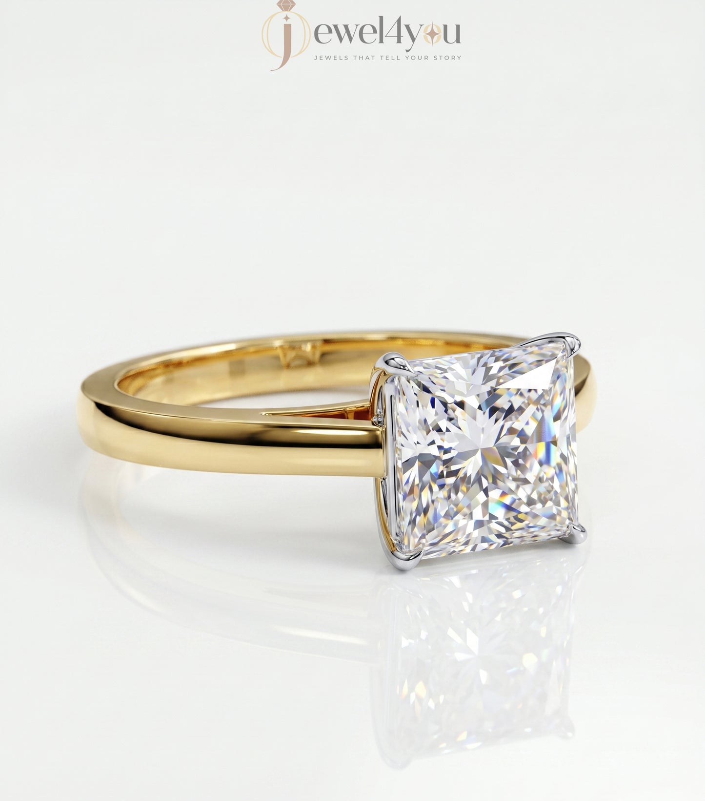 Princess-cut solitaire engagement ring in yellow gold tone with four-prong setting #YELLOW GOLD