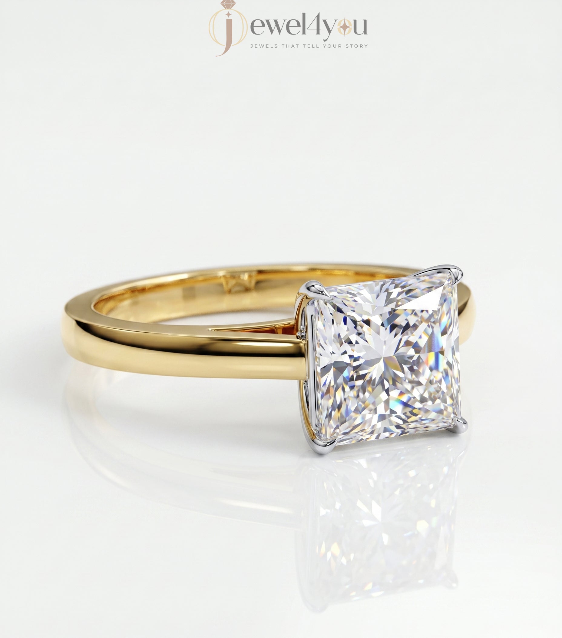 Princess-cut solitaire engagement ring in yellow gold tone with four-prong setting #YELLOW GOLD