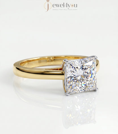 Princess-cut solitaire engagement ring in yellow gold tone with four-prong setting #YELLOW GOLD