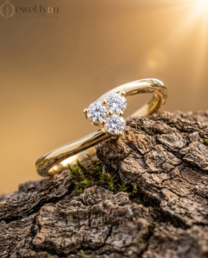 Lab-grown diamond ring with elegant bypass band and three-round diamond cluster design, VVS to VS+ clarity, D–F color, Yellow Gold #YELLOW GOLD