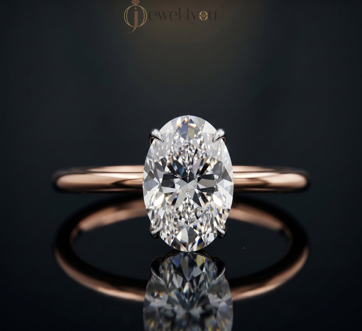 AURIQUE SOLITAIRE RING WITH OVAL-CUT LAB-GROWN DIAMOND IN ROSE GOLD 