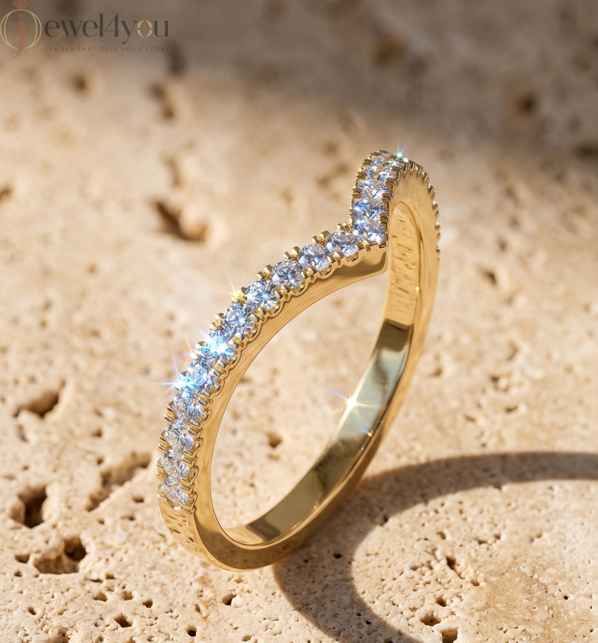 Eternal Chevron chevron V-shaped lab-grown diamond ring with pavé round diamonds in Yellow Gold featuring D–F color and VVS to VS+ clarity #YELLOW GOLD