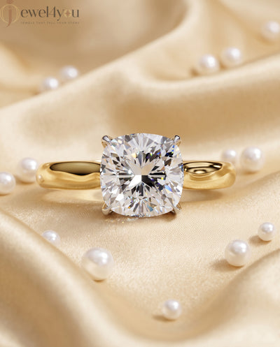 Yellow band cathedral solitaire ring with white basket head #YELLOW GOLD
