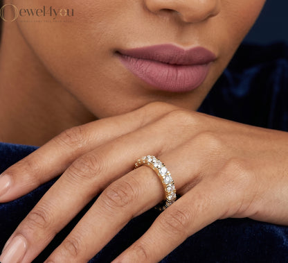 Yellow gold lab-grown diamond eternity ring, round VVS–VS+ D–F diamonds in U‑cut prong setting, fine lab-grown diamond jewelry band #YELLOW GOLD