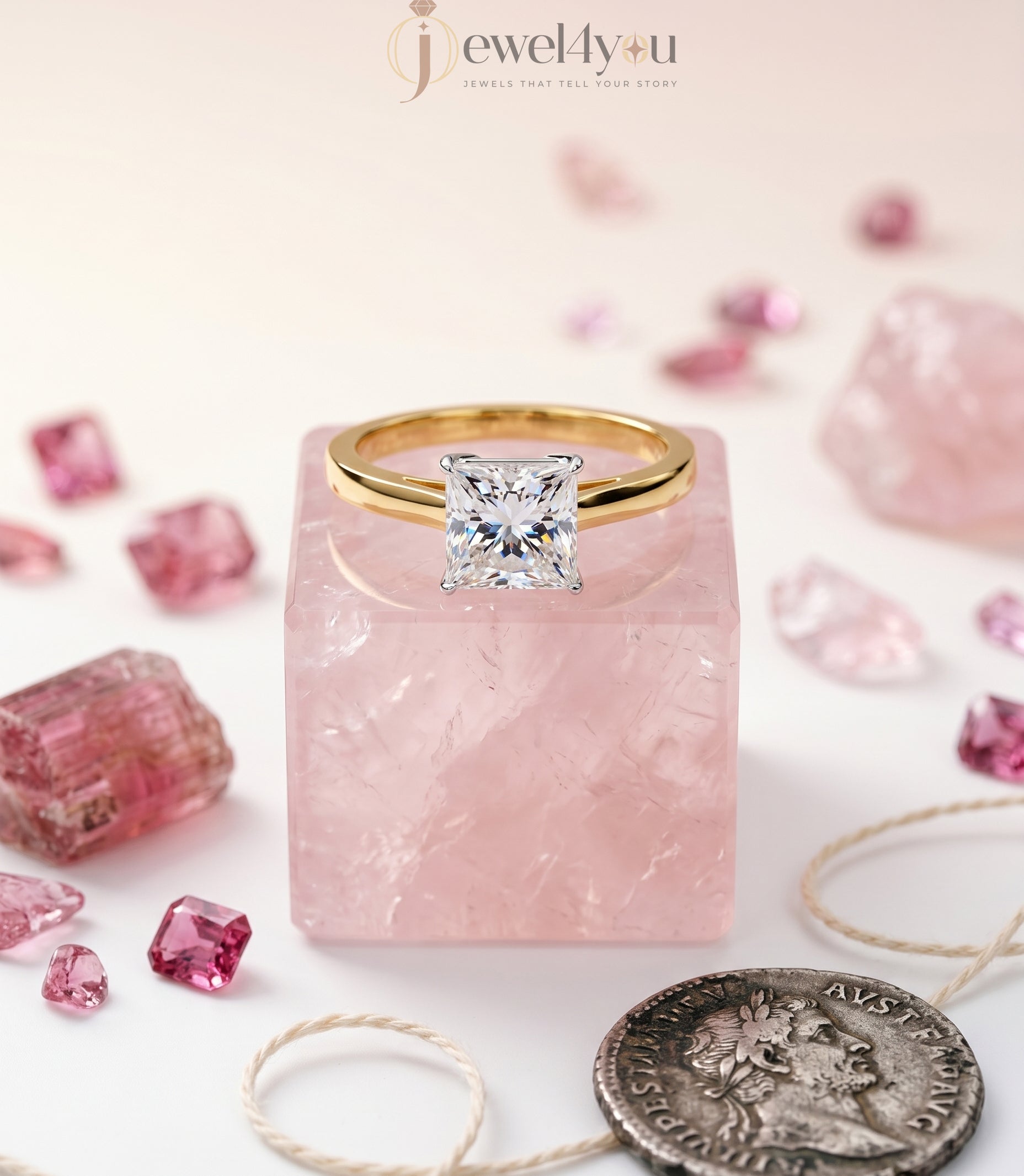 Princess-cut solitaire engagement ring in yellow gold tone with four-prong setting #YELLOW GOLD
