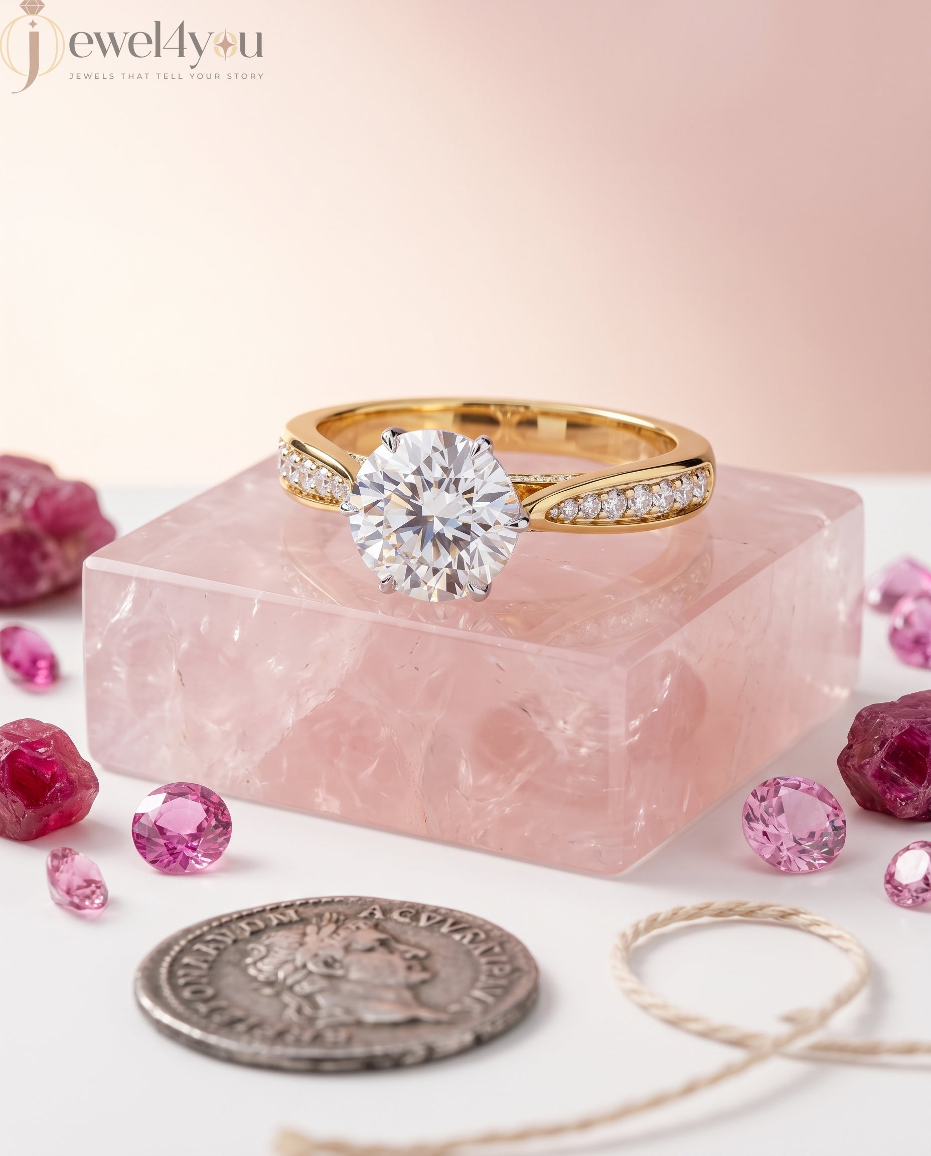 ROUND -CUT SOLITAIRE LAB-GROWN DIAMOND RING IN YELLOW GOLD WITH CATHEDRAL SETTING 