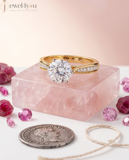ROUND -CUT SOLITAIRE LAB-GROWN DIAMOND RING IN YELLOW GOLD WITH CATHEDRAL SETTING 